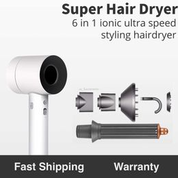 Hair Dryers Professional Hair Dryer 6 in 1 Hairdryer With Curling Barrel Styling Tools Hair Care Styling High Speed Hair Dryers Salon 240329