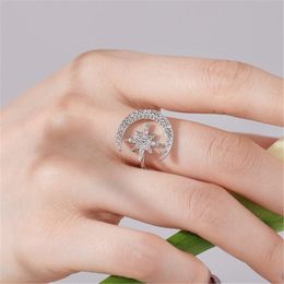 vintage diamond moon star rings designer for women 18k gold 925 sterling silver Jewellery 5A zirconia luxury love ring woman daily outfit gift box opening adjustable