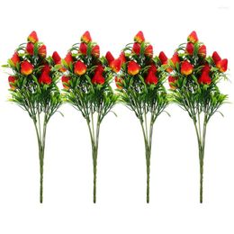 Decorative Flowers 4 Pcs Simulation Strawberry Bouquet Artificial Stem Plants For Home Fake Fruits Ornament Branches Decorate Desk