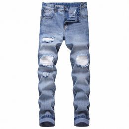 hot Sale New Mens Ripped Hole Jeans Casual Slim Skinny Blue Jeans para hombre Men Trousers Fi Male Hip hop Denim Pants t4Dt#