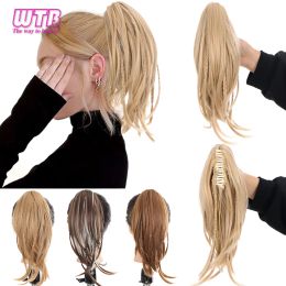 Ponytails Ponytails WTB Synthetic Claw Clip On Ponytail Hair Short Straight Golde Ponytail Hairpiece Black Ponytail with Braid for Women