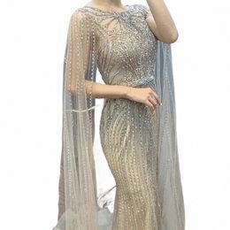 serene Hill Brown Mermaid Elegant 2024 With Cape Sleeves Beaded Luxury Evening Dres Gowns For Women Party LA70638 B1jo#