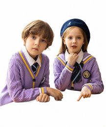 spring autumn children sweater suit set school uniforms,British style knitwear three piece set for elementary school students. 85yw#