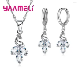 Necklace Earrings Set Latest Jewellery For Ladies Elegant Peacock/Peahen Shape Pendant And Hoop Earring 925 Sterling Silver