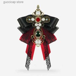 Bow Ties Handmade Jewelry Bow Baroque Retro Gothic Rhinestone Pearl Cross Palace Style Lolita Lace Bow Womens Big Bow Y240329