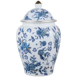Storage Bottles Blue White Porcelain Ginger Jar Vintage Floral Chinoiserie Tea Canister Loose Leaf Container Chinese Jingdezhen