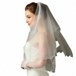 high Fi White Tulle One Tier Pearls Edge Bridal Wedding Veils 120cm Elbow Length Bride Veils On Sale Wedding Accory x9yO#