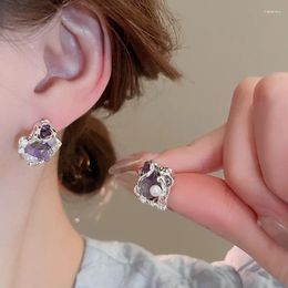 Stud Earrings Hollow Out Purple Crystal Pearl Geometric For Women Luxury Fashion Party Jewelry
