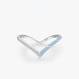 Cluster Rings S925 Sterling Silver Ring Letter V-shaped Blue Diamond Set Female European And American Personality Cold Style Food Jewellery