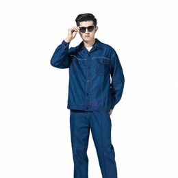 2023 New Denim Cool Working Uniform For Factory Workshop Electrician Workwear Reflective Strip Lg Sleeve Spring Summer Autumn c3Ub#
