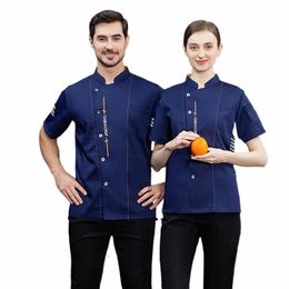 hotel Overalls Men's Lg Chinese Style Barbecue Dining Kitchen Black plus Size Short Sleeve Chef Uniform l1s1#