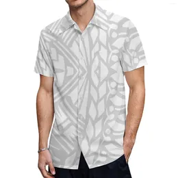 Men's Casual Shirts High Quality Custom Polynesian Tribal Print Mens Short Sleeve Hawaiian Shirt Plus Size Men White Clothing