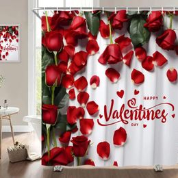 Shower Curtains Valentine's Day Curtain Rose Flower Heart Romantic Plant Love Lipstick Polyester Printed Fabric Bathroom Decoration