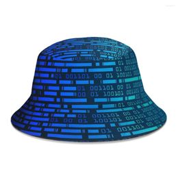 Berets Blue Binary Cyber Pattern Code Geek Linux Bucket Hat For Women Men Teenager Foldable Bob Fishing Hats Panama Cap Autumn