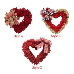 Decorative Flowers Valentines Day Wreath For Front Door Romantic Wedding With Bowknot Birthday Indoor Outdoor Heart Artificial Women