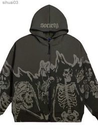 Men's Hoodies Sweatshirts Great Promotion Y2K Hip Hop Gothic Hoodie Mens Street Clothing Skull Pattern Zipper Sports Shirt Casual Top Vintage Coat UnisexL2403