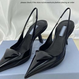 Shoes PrD brand 2023 sandals famous pointed toe prad high-heeled single shoes P triangle 3.5cm 7.5cm kitten heel sandals womens wedding shoelaces dust bag 35-40