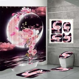 Shower Curtains Small Bathroom Trash Can Digital Printing Polyester Valentine Day Four Piece Curtain Set