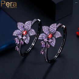 Hoop Earrings Pera Romantic Flower Shape Purple Red CZ Black Gold Colour Tassel Waterdrop Big Circle Earring For Ladies Prom Jewellery E672