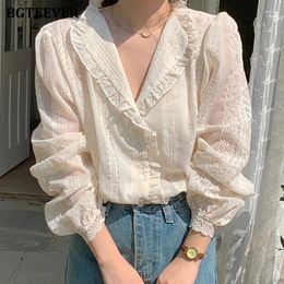 Women's Blouses BGTEEVER Elegant Lapel Female Single-breasted Tops Spring Summer Vintage Full Sleeve Loose Women Shirts Ladies Blusas