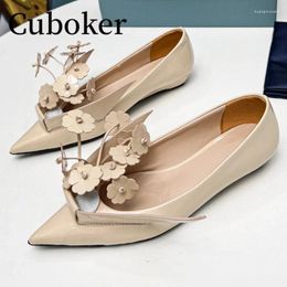 Casual Shoes 2024 Leather Flowers Loafers Pointed Toe Women's Flat Sandals Spring Summer Mules Women Dress Flats Ladies