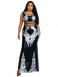 missord Black Sequin Plus Size Evening Dres Elegant Women V Neck Sleevel Cutout Bodyc Mermaid Party Prom Dr Lg Gown E1vM#