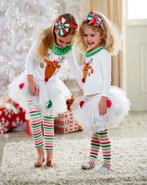 Baby Christmas Reindeer Clothing Set Girl Boutique Clothes Toddler Xmas Outfit Colourful Christmas Deer Kidwear Dress Set TrouserL3377421