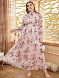 Dresses TOLEEN Women Plus Size Maxi Dresses 2022 New Pink Chic Elegant Luxury Floral Print Turkey African Evening Party Wedding Clothing