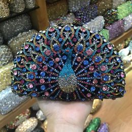 Evening Bags XIYUAN Peacock Hard Case Metal Women Clutches Bridal Handbag Rhinestones Hand Clutch Wedding Purse Messenger