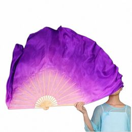 30inch Chinese Folk Dance Silk Veil Women Yangko Dance Fan Veil Pair Real Silk Half Mo Show Props AdultsPink Purple Gradient 46cU#