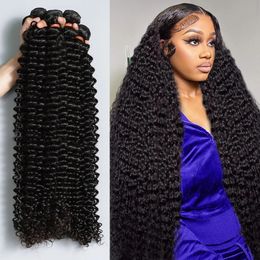 30 34 Inch Loose Deep Wave Human Hair Bundles Brazilian Curly 3 4 Bundles Raw Hair Extensions Double Weft Wholesale