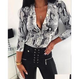 Women'S Blouses & Shirts Womens Y Leopard Print Snakeskin Pattern Long Sleeve Button Down Chiffon Blouse Jumpsuit Shirt Tops Drop Del Dhcwi