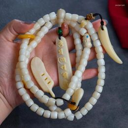 Strand Ox Bone Straight Cut 108 Beads Black Donkey Hoof Sheep Horn Pendant Dragon Feather Wholesale Bracelet