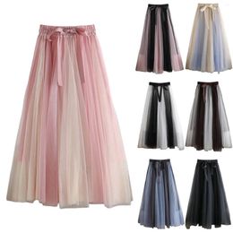 Skirts Women's A Line Tulle Party Dinner Tutu Skirt Brown Stretchy High Waisted Flared Long