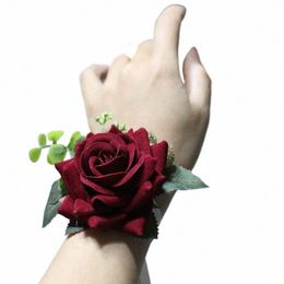 fabric Roses Wrist Corsage Wedding Bracelet for Bridesmaid Brides Hand Fr Fake Roses Wedding Bracelet for Guests Accories 45BQ#