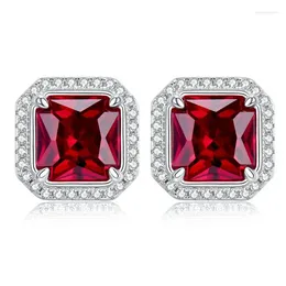 Stud Earrings S925 Silver Ear Studs 1ct Pigeon Blood Red High Carbon Diamond 7 Fashion Versatile Earring Jewelry