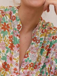 Home Clothing Pyjama Set For Women 2 Piece Outfit Flower Leaves Print Short Sleeve Button Closure Shirt Shorts Sleepwear Loungewear
