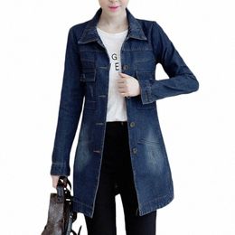 new Autumn Winter Korean Denim Jacket 5XL Women Slim Lg Base Coat Women's Frayed Navy Blue Casual Female Jeans Jackets Coats p74L#