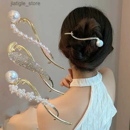 Hair Clips 2023 Women Pearl Hair Buckle Gold Colour Hair Clip Korean Fashion Crab Clip Barrettes Elegant Headwear Hair Accessories Ornament Y240329