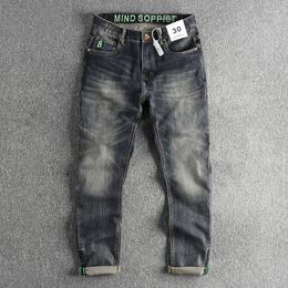 Men's Jeans Embroidery Denim Men Tapered Retro Distressed Washed Pants For Youth American Casual Male Straight Trousers Streetwear