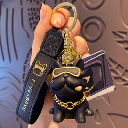 Cute Dog Bulldog Keychain Bag Pendant Resin Battle French Keychain Colourful Car Anime Keychain Womens Pavilion Jewellery Gift 240329