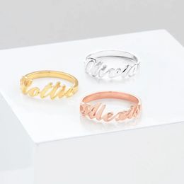 Custom 925 Sterling Silver With 18K Gold Plated Name Ring For Women Handmade Personalized Letters Nameplate Jewelry Gift 240320