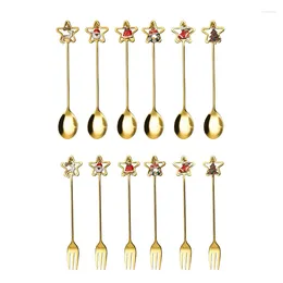 Coffee Scoops Christmas Cake Forks Spoons Set For Dessert Fruit Salad Stainless Steel Drop