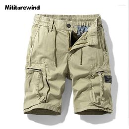 Men's Shorts Summer Cargo Short Men Casual Loose Knee Length Elastic Waist Drawstring Mens Cotton Breathable Clothing Many Pockets