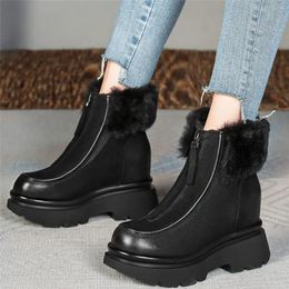 Boots High Top Pumps Shoes Women Genuine Leather Heel Snow Female Winter Round Toe Platform Fashion Sneakers Casual