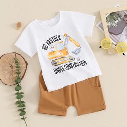 Clothing Sets 2Pcs Toddler Baby Boy Summer Clothes Big Brother Under Construction Digger Short Sleeve T-Shirt Tops Shorts Set