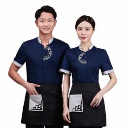 chinese Restaurant Waiter Uniform for Men Hot Pot Food Service Work Wear Tea House Kitchen Catering Summer Waiter Overalls U6qW#