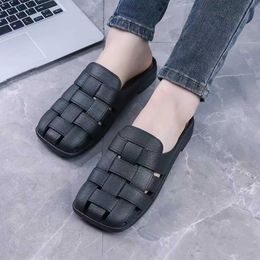 Slippers Cute Indoor Household Sandals and for Women Summer 2023 New Beach Thick Sole Baotou Half Solid Weave Slides H2403285FE4