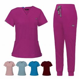 multicolor Scrubs Uniform Short Sleeve Tops+Pants Nursing Uniform Women Pet Shop Doctor Scrub Medical Surgery Workwear Scrub Set K93G#