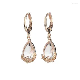 Dangle Earrings Women's Long Gold Colour Petals Shiny Zircon Water Drop Fashion Wedding Banquet Jewellery